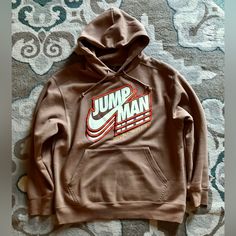 Jordan Jumpman Chocolate Brown Hoodie Xl, New No Tags, Never Worn Throwback Hoodie With Drawstring For Fall, Throwback Long Sleeve Hoodie For Fall, Brown Hoodie, Jordan Shirts, Jordans For Men, Chocolate Brown, Jordan, Man Shop, Mens Shirts