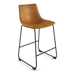 a brown chair with black legs and a seat on the bottom, in front of a white background