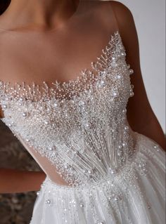 the back of a wedding dress with beading on it