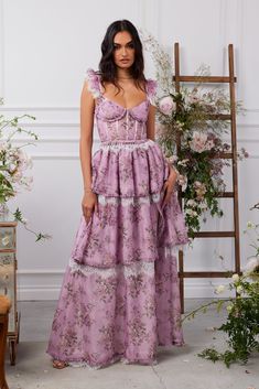 V Chapman, Rent Clothes, Light Purple Background, Rose Maxi Dress, Corset Bodice, Rosy Pink, Purple Background, Purple Backgrounds, Bridal Shop