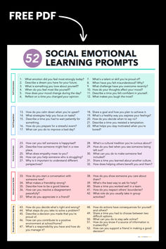 52 Social Emotional Learning Prompts Social Skills Adults, Social Emotional Learning High School, Values Education, Mood Changes, Social Emotional Learning Activities, Social Emotional Skills, Counseling Activities, Counseling Resources