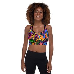 • From the gym to a music festival & everywhere in between • Perfect option for those looking for more support and coverage • 82% polyester, 18% spandex • Removable cup padding • Four-way stretch material • Scoop neckline and racerback • Support material in shoulder straps, and a wide elastic under breasts • Best for A–C cups • Mesh lining with slits for removing paddings Size guide CHEST (inches) UNDERBUST (inches) XS 33 ⅛ 28 ¾ S 34 ⅝ 29 ½ M 36 ¼ 30 ¼ L 39 ⅜ 31 ⅞ XL 42 ½ 33 ½ 2XL 45 ⅝ 35 Fitted Racerback Activewear For Running, Stretch Multicolor Sports Bra For Training, Multicolor High Stretch Activewear For Sports, Multicolor Athleisure Activewear For Sports, Fitted Sporty Sports Bra For Sports Events, High Stretch Multicolor Activewear For Sports, Fitted Racerback Activewear With Padding, Sporty Fitted Sports Bra For Events, Sporty Fitted Sports Bra