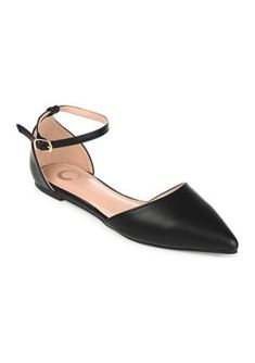 A vintage design that keeps getting better with time, the d'Orsay flat. The Reba by Journee Collection is a classic ballet style made to wear with everything in your closet. This vegan leather silhouette is thoughtfully detailed with a wide-width footbed for extra room and topped with a slim buckled strap at the ankle. | Journee Collection Women's Reba-Wd Flats, Black, 6.5W Classic Evening Ballet Flats For Fall, Chic Fitted Closed Toe Ballet Flats, Elegant Fitted Ballet Flats For Summer, Elegant Summer Fitted Ballet Flats, Elegant Fitted Summer Ballet Flats, Chic Pointed Toe Fitted Flats, Chic Fitted Flats With Flat Heel, Classic Evening Ballet Flats For Spring, Elegant Summer Ballet Flats For Formal Occasions