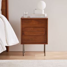 a bedroom with a bed, night stand and nightstand