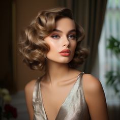 60 Most Beautiful And elegant Prom hairstyles for short hair Old Hollywood Glamour Short Hair, Glamour Waves Short Hair, Short Hair Occasion Styles, How To Curl Hair Old Hollywood Style, Hollywood Curls Wedding Short Hair, Short Hairstyle Women Cocktail Party, Glam Hair Styles For Short Hair, Oldies Hairstyles For Women, Hollywood Glam Bob