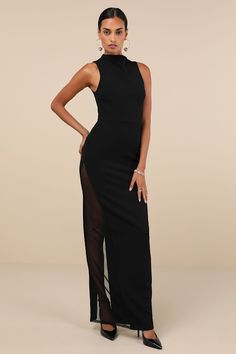 Alluring Influence Black Mock Neck Sleeveless Maxi Dress Mock Neck Maxi Dress, Black Mock Neck, Flattering Dress, Holiday Party Dresses, Kick Pleat, Flattering Dresses, Mock Neckline, Sleeveless Maxi Dress, Dress 100