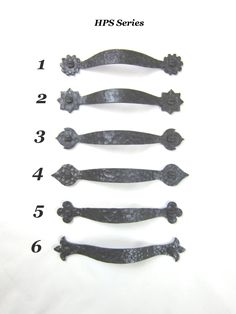 four different types of knives with numbers on them