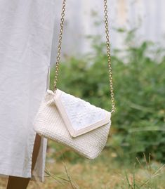 Zelda Sling - Beige - Rags2Riches Cream Woven Evening Bag, Elegant Woven Crossbody Shoulder Bag, Woven Crossbody Clutch, Woven Cream Clutch For Everyday, Elegant Handwoven Shoulder Bag, Elegant Handwoven Clutch Shoulder Bag, Cream Woven Clutch For Everyday Use, Elegant Woven Crochet Crossbody Bag, White Handwoven Crossbody Shoulder Bag