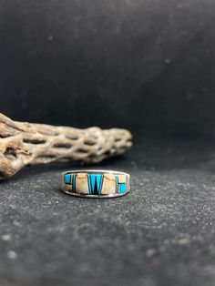 Turquoise Inlay Ring, Artisan Adjustable Turquoise Ring With Inlay, Artisan Turquoise Ring With Inlay, Sterling Silver Inlay Jewelry, Artisan Turquoise Inlay Ring As A Gift, Artisan Turquoise Inlay Ring As Gift, Artisan Turquoise Inlay Ring For Gift, Navajo Tribe, Mens Band Rings