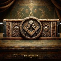 the masonic symbol is placed on top of an ornate wooden box