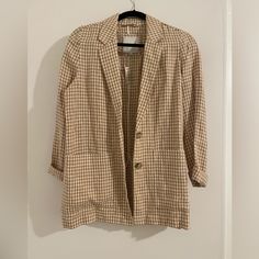 New With Tags, Madewell Gingham Blazer, Relaxed Fit With Rolled Sleeves Beige Houndstooth Outerwear For Spring, Fall Gingham Blazer For Work, Spring Beige Houndstooth Outerwear, Plaid Linen Outerwear For Work, Fall Gingham Blazer For Workwear, Fall Double-breasted Blazer With Snap Buttons, Brown Houndstooth Blazer For Spring, Spring Gingham Outerwear For Work, Plaid Linen Outerwear For Fall