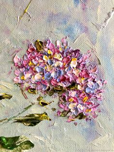 a painting of purple and yellow flowers on a white background