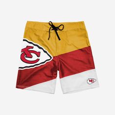 Dominate summer style the same way your team dominates their opponents. These Kansas City Chiefs Color Dive Boardshorts will have you ready for every pool party, beach day, and barbecue. Features Diagonal, multi-team colored design so you can let your true colors shine Large cropped team logo on front right leg that lets you show off your legendary team spirit AND your toned calf muscles Small team logo on front left leg so there's no question who you're rooting for Adjustable drawstring for add Calf Muscles, Big Game, Kansas City Chiefs, Team Colors, Pool Party, Board Shorts, Beach Day, True Colors, Summer Style