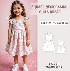 Digital sewing pattern for Square Neck Casual Dirl Dress. ✔️ Sizes: 2Y, 3Y, 4Y, 6Y, 7Y, 8Y, 10Y, 12Y, 14Y, 16Y ✔️These templates are suitable for A4, A0 and US Letter size paper. When you purchase this pattern, you will receive a digital (pdf) sewing pattern and instructions. Once your payment processes, you will automatically receive a download links of pattern files. If you have any problem accessing the files, please don't hesitate to contact me. ✔️ETSY WILL ONLY LET YOU DOWNLOAD FROM A COMPU Square Neck Dress Sewing Pattern, Toddler Dress Pattern, Summer Dress Sewing Pattern, Summer Dress Sewing, Sewing Summer Dresses, Summer Dress Sewing Patterns, Toddler Dress Patterns, Mini Summer Dress, Girl Dress Pattern