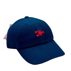 Lobster Bow Baseball Hat (Girls) - HENRY DUVALL Fun Cotton Baseball Cap For Summer, Navy Adjustable Baseball Cap For Summer, Cute Cotton Baseball Cap For Summer, Cute Cotton Dad Hat For Summer, Playful Cotton Hat With Adjustable Fit, Cute Summer Cotton Dad Hat, Playful Cotton Baseball Cap For Spring, Fun Cotton Dad Hat For Summer, Red Curved Brim Dad Hat For Summer