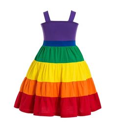 Summer Girls Rainbow Birthday Party Dress Rainbow Summer Dress For Playtime, Rainbow Summer Dresses For Playtime, Summer Rainbow Playtime Dress, Multicolor Twirl Dress For Summer Playdate, Multicolor Twirl Dress For Playdate In Summer, Multicolor Sundress For Summer Play, Multicolor Summer Sundress For Play, Rainbow Cotton Dress For Playtime, Rainbow Cotton Playtime Dress