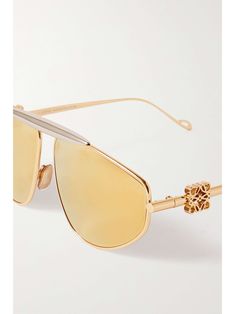 Luxury Modern Gold Aviator Sunglasses, Classic Gold Aviator Sunglasses Luxury, Luxury Gold Aviator Sunglasses With Mirrored Lenses, Designer Gold Shield Sunglasses With Gradient Lenses, Luxury Gold Aviator Sunglasses, Luxury Silver Aviator Sunglasses, Luxury Gold Mirrored Aviator Sunglasses, Loewe Eyewear, Loewe Sunglasses