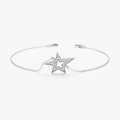 White Gold Asymmetric Diamond Star Bracelet Celestial Bracelet, Wrist Stacks, Daily Wear Jewellery, White Bracelets, Diamond Star, Star Bracelet, Shining Star, Diamond Carat, Asymmetrical Design