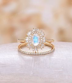 This is a perfect Anniversary gift, Wedding gift, Mothers Day gift, Birthday gift, Holiday gift or an I Love You gift!! - Vintage Moonstone Engagement Ring Set - Natural Conflict-Free Diamonds - Comfortable Band About Engagement Ring ◎◎ All rings are handmade in the United States ◎◎ Metal: Solid 14K & 18K Gold ◎◎ Gold Color: Rose gold, Yellow gold, White gold ◎◎ Weight: 3.2 g (may vary depending on the ring size) ◎◎ Shank: 2.1 mm(shank width) & 1.3 mm(shank thickness) About Stones ◎◎Cent Halo Bridal Set, Moonstone Engagement Ring Set, Yellow Gold Diamond Ring, Deco Blue, Moonstone Engagement, Moonstone Engagement Ring, Diamond Anniversary Rings, Blue Moonstone, Big Rings