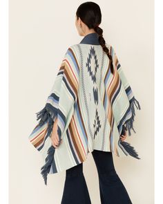 Tasha Polizzi Women's Topaz Ventura Serape Kimono Cardigan , Blue Serape Kimono, Native American Inspired Fashion, Tasha Polizzi, Zip Code Gifts, Kimono Cardigan, Inspired Fashion, Cowgirl Style, Front Design, Ponchos