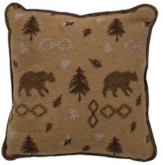 Chactaw Bear Design Wool Blend Throw Pillow Wood River, Bear Pillow, Earth Tone Color, Wool Textures, Tree Images, Rustic Cabin Decor, Cozy Pillow, Wool Throw, Decorative Blankets