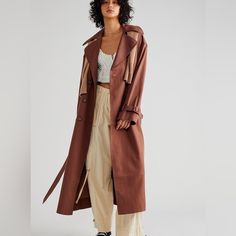 A Forever Classic Wardrobe Staple From Shona Joy. Color: Chestnut Fit: Relaxed, Double-Breasted Design With Longline Silhouette Features: Oversized Lapel And Collar Detail, Storm Flap At Back, Detachable Waist And Sleeve Cuff Belts, Side Pockets, Back Vented Hem With Button Closures So Timeless With Endless Ways To Wear, This Trench Coat Will Be An Essential For Now, Later, And Forever. Shona Joy Left Pocket Had Seam Separation And Has Been Repaired. Chic Brown Gabardine Outerwear, Brown Gabardine Fall Outerwear, Brown Gabardine Outerwear For Spring, Spring Brown Gabardine Outerwear, Brown Gabardine Outerwear For Fall, Brown Gabardine Outerwear, Gabardine Outerwear For Fall, Shona Joy, Classic Wardrobe Staples