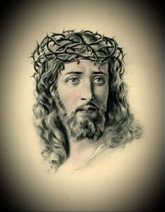 a drawing of jesus wearing a crown of thorns