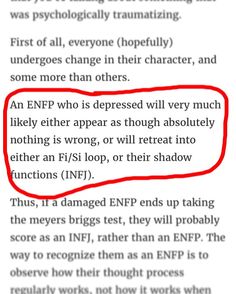 I've been depressed for over a year, and consider myself quite broken/damaged. I used to think I was an Extrovert, but I conclusively tested as an introvert. This is interesting. Read the whole thing... I thought I was an INTJ or INFJ, I might be an ENFJ... hmmm. Enfp Shadow, Campaigner Personality, Enfp A, Enfp And Infj, Enfp Enneagram, Entp Personality Type, Enfp Infp, Enfp Personality, Enfp T