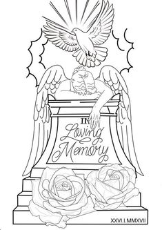 a memorial coloring page with an eagle and rose on it's pedestal, which reads the