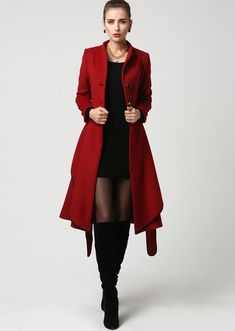 Womens midi Red Cashmere Coat Warm jacket (1111) Long Sweater Coat For Formal Occasions, Elegant Red Long Pea Coat, Elegant Long Red Pea Coat, Red Coat Outfit, Black Sambas, Peacoats, Elegante Casual, Casual Weekend, Pretty Clothes