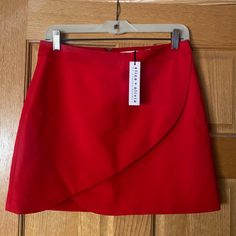 Alice & Olivia Skirt Red. Size 8. Nwt. Zipper Back. Fits Tts. Red Fitted Skort For Spring, Fitted Red Skort For Spring, Elegant Red Mini Skort, Olivia Gray, Brown Mini Skirt, Asymmetrical Midi Skirt, Black Leather Mini Skirt, Leather Pleated Skirt, Tiered Mini Skirt