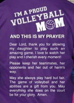 the back of a woman's purple volleyball mom jacket