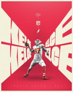 a football player holding a ball in front of a red background with the words keep edge on it