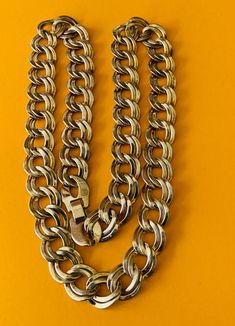 "This classic silver tone necklace is in wonderful condition. The necklace features shiny double chain links. The necklace is 24 inches long and 5/8\" wide. It has a super sturdy clip clasp. This is on the heavy side. The necklace can probably be shined with silver pooling or toothpaste to brighten it further. It has some burnishing. I specialize in finding fun wearable jewelry. Please browse my shop for more options. I box jewelry sales in new gift boxes. I often combine multiple item purchases I Box, Wearable Jewelry, 80s Theme Party, 80s Theme, Wire Cuff, Link Chain Necklace, Chain Links, Double Chain, Copper Bracelet