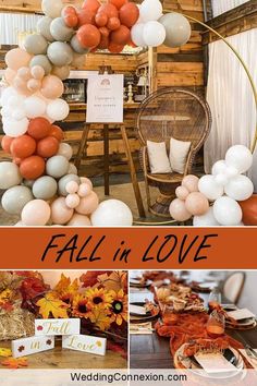 fall in love with balloons and pumpkins on display at a wedding or reception table