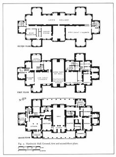 the floor plan for an old house with two floors and three rooms, in black and white