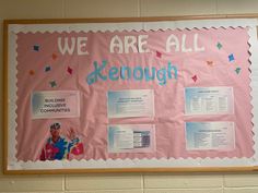 a bulletin board with information about kenouh written in blue and pink on it