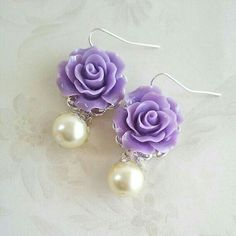 Lavender Flower, Floral Jewelry, Earrings Purple, Purple Earrings, Bead Work Jewelry, Purple Rose, Earrings Pearl, Fancy Jewelry