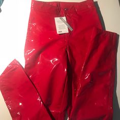 High Waisted Skinny Asos Patent Pants Waist 24 Length 32 Red Full Length Pants For Night Out, Red Fitted Full Length Bottoms, Fitted Full-length Red Bottoms, Red Fitted Trousers, Red Full Length Pants For Party, Trendy Red Trousers, Red Trousers For Party, Red High-waisted Pants For Party, Trendy Red Bottoms For Party