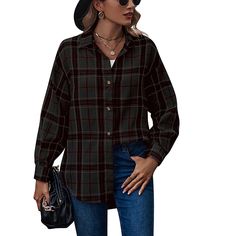 F00144250-603 Plaid Coat Women, Boyfriend Plaid Shirt, Plaid Long Sleeve Shirt, Saint John, Plaid Coat, Long Sleeve Plaid Shirt, Plaid Blouse, Plaid Fashion, Black Plaid