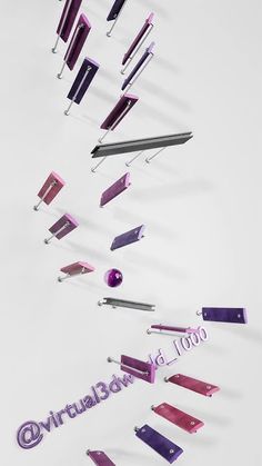 several different types of pens are flying through the air