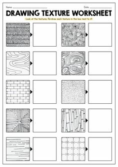 the drawing texture worksheet is shown in black and white, with different patterns