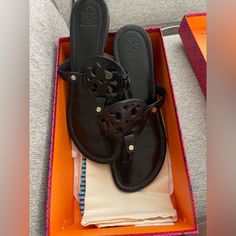 Worn Twice No Scuffs Box Black Leather Black Tory Burch Sandals, Tory Burch Miller Sandals Black, Tory Burch Miller, Tory Burch Shoes, Leather Sandals, Women's Shoes Sandals, Tory Burch, Shoes Sandals, Black Leather