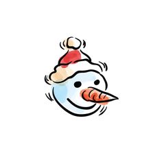 a snowman with a santa hat on it's head and tongue sticking out