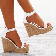 Lasaky - Platform Sandals with Jute Rope Detail Hak Tinggi, Heels Patterns, Dr Shoes, Elegant High Heels, Sandals Platform, Wedges Style, High Heel Wedges, Womens Sandals Wedges, Buckle Shoes