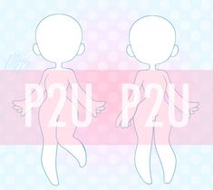 two people standing next to each other in front of a pink and blue background with the words p2u on it