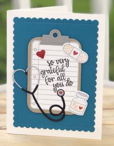 a card with a stethoscope on it that says, so very grateful for all you do