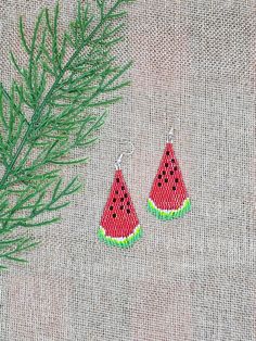 Beaded Watermelon, Indigenous Earrings, Watermelon Earrings, Oct 31, Fringe Earrings, First Nations, Watermelon, Dangle Drop Earrings, Ships