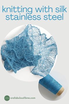 the cover of knitting with silk stainless steel by carol boubour fires, featuring blue yarn on a white plate