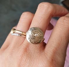 Eye of Love Ring                      – COMMUNION by Joy Symbolic Rose Gold Promise Rings, Spiritual Rose Gold Promise Jewelry, Engraved 14k Rose Gold Diamond Ring, Heirloom Rose Gold Stackable Rings Stamped 14k, Symbolic Rose Gold Promise Jewelry, Symbolic Rose Gold Wedding Jewelry, Spiritual 14k Gold Rings For Anniversary, Spiritual Rose Gold Promise Ring, Stackable Rose Gold Signet Ring For Anniversary